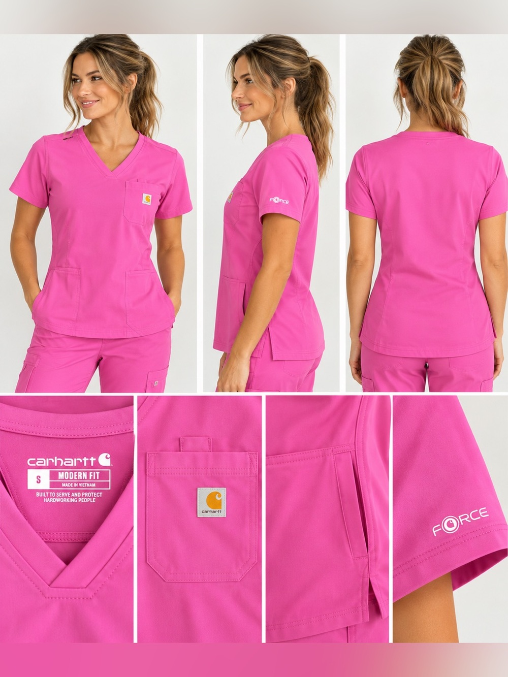 Carhartt Force Pink Scrub Top Size Small Like New